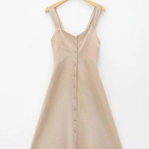 Tie Back Button Midi A-Line Overall Dress XL